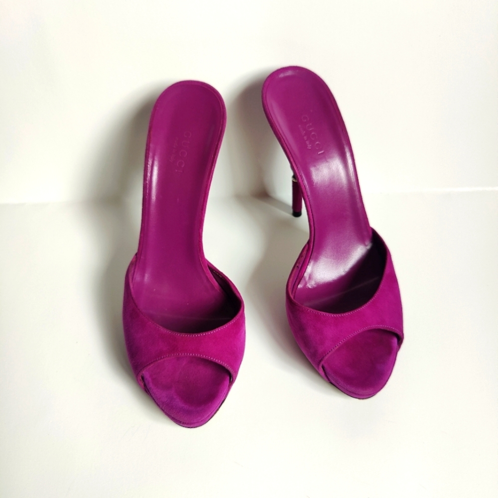 Gucci Suede Purple Mule with Bamboo heel